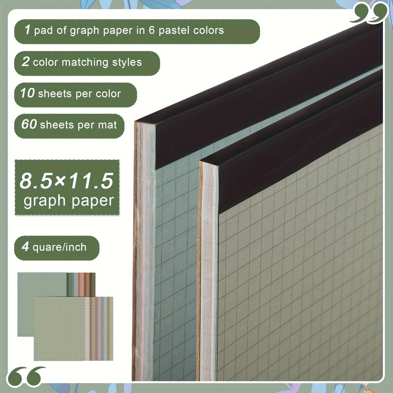 10Pack Pastel Color Graph Paper Pads for Office  School