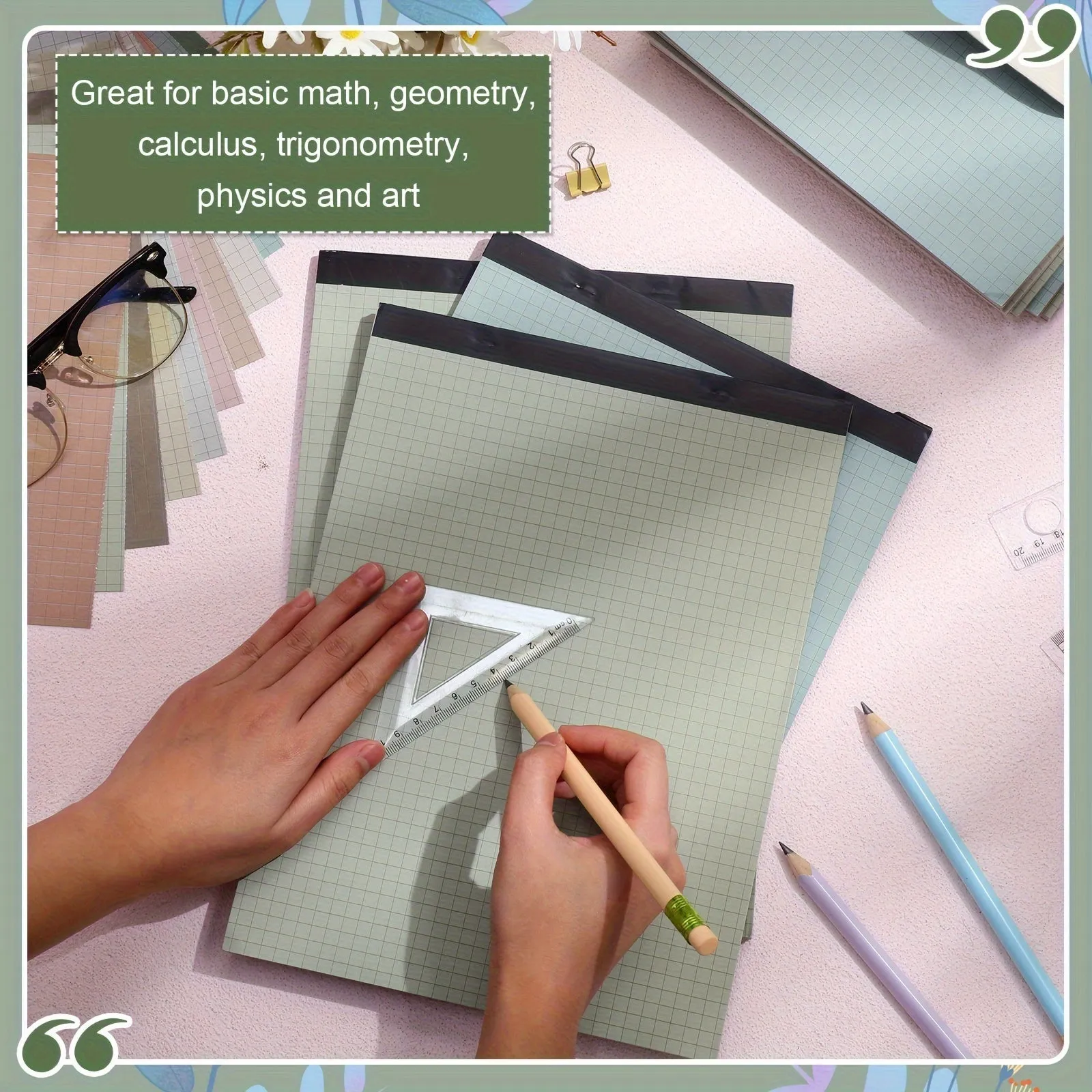 10Pack Pastel Color Graph Paper Pads for Office  School
