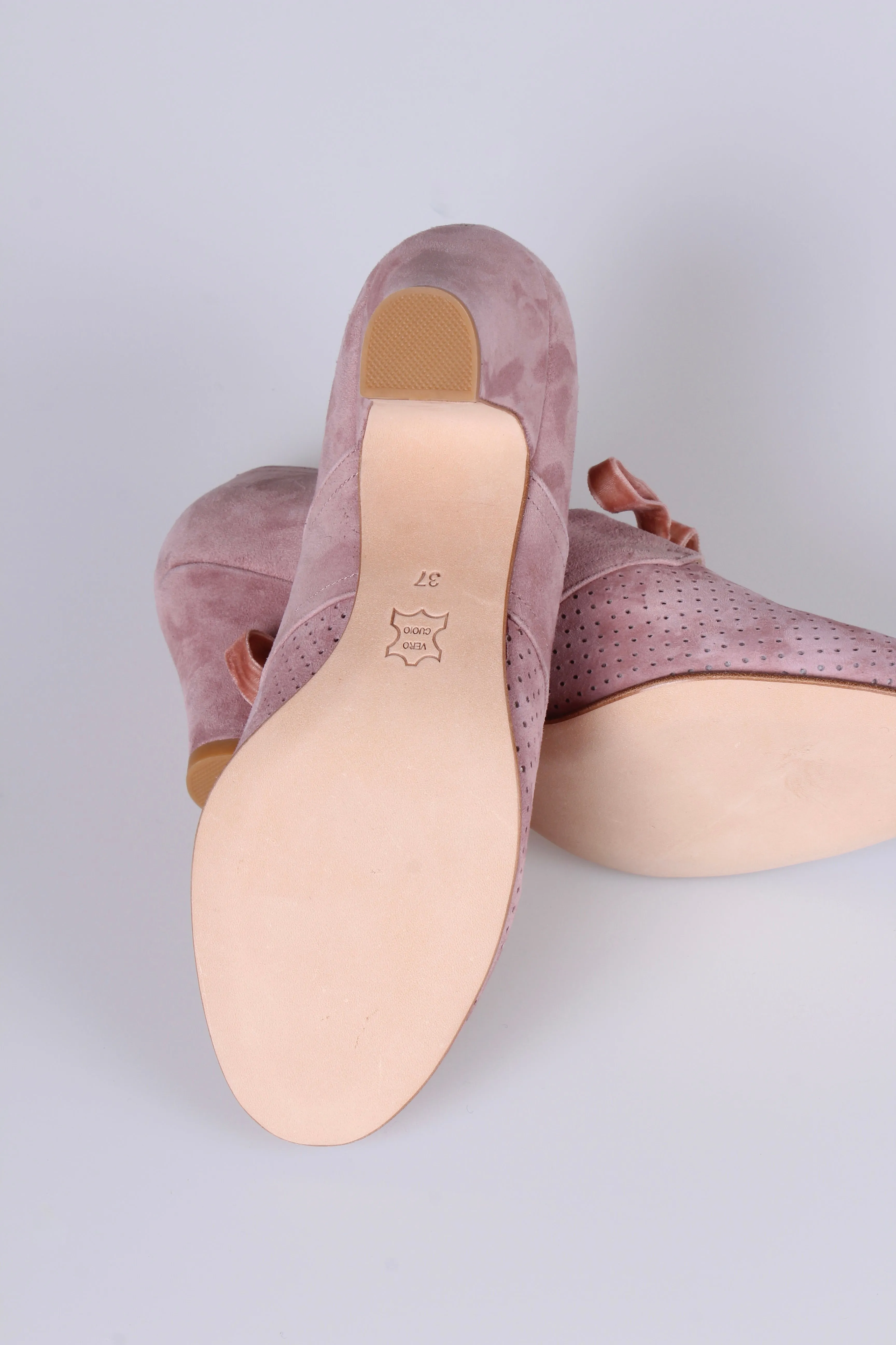 1940'er vintage style pumps i ruskind med snøre - Rosa - Esther