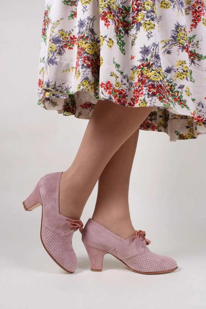 1940'er vintage style pumps i ruskind med snøre - Rosa - Esther