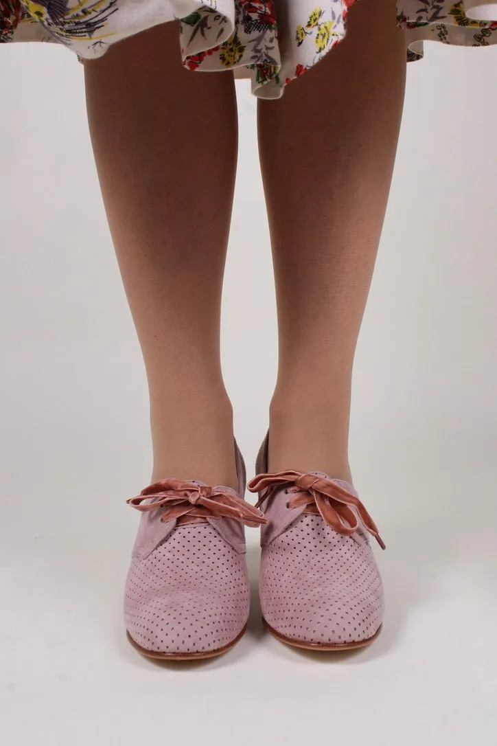 1940'er vintage style pumps i ruskind med snøre - Rosa - Esther