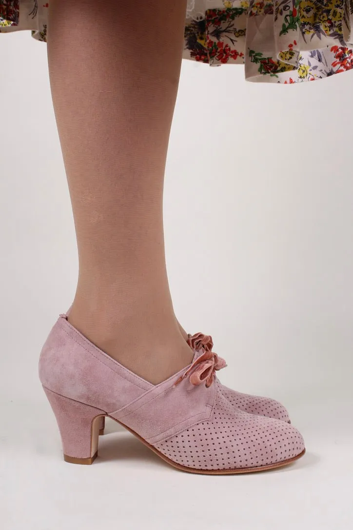 1940'er vintage style pumps i ruskind med snøre - Rosa - Esther