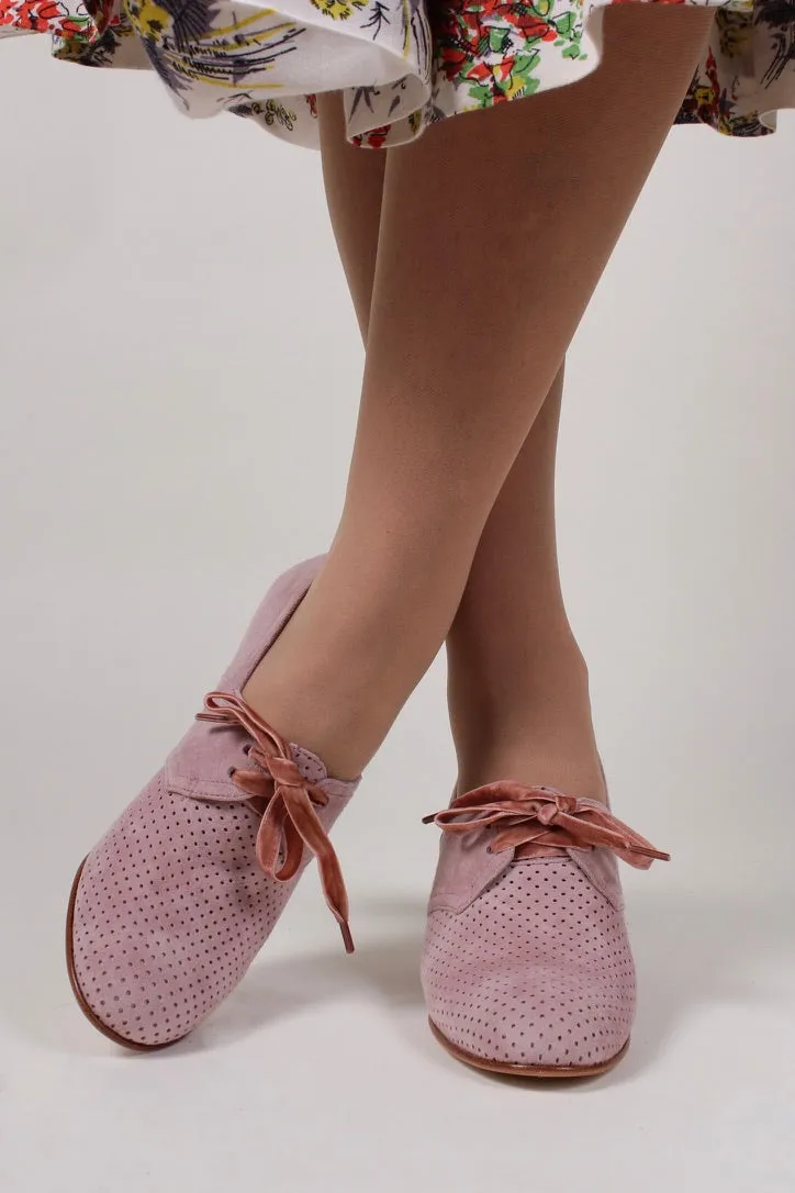 1940'er vintage style pumps i ruskind med snøre - Rosa - Esther