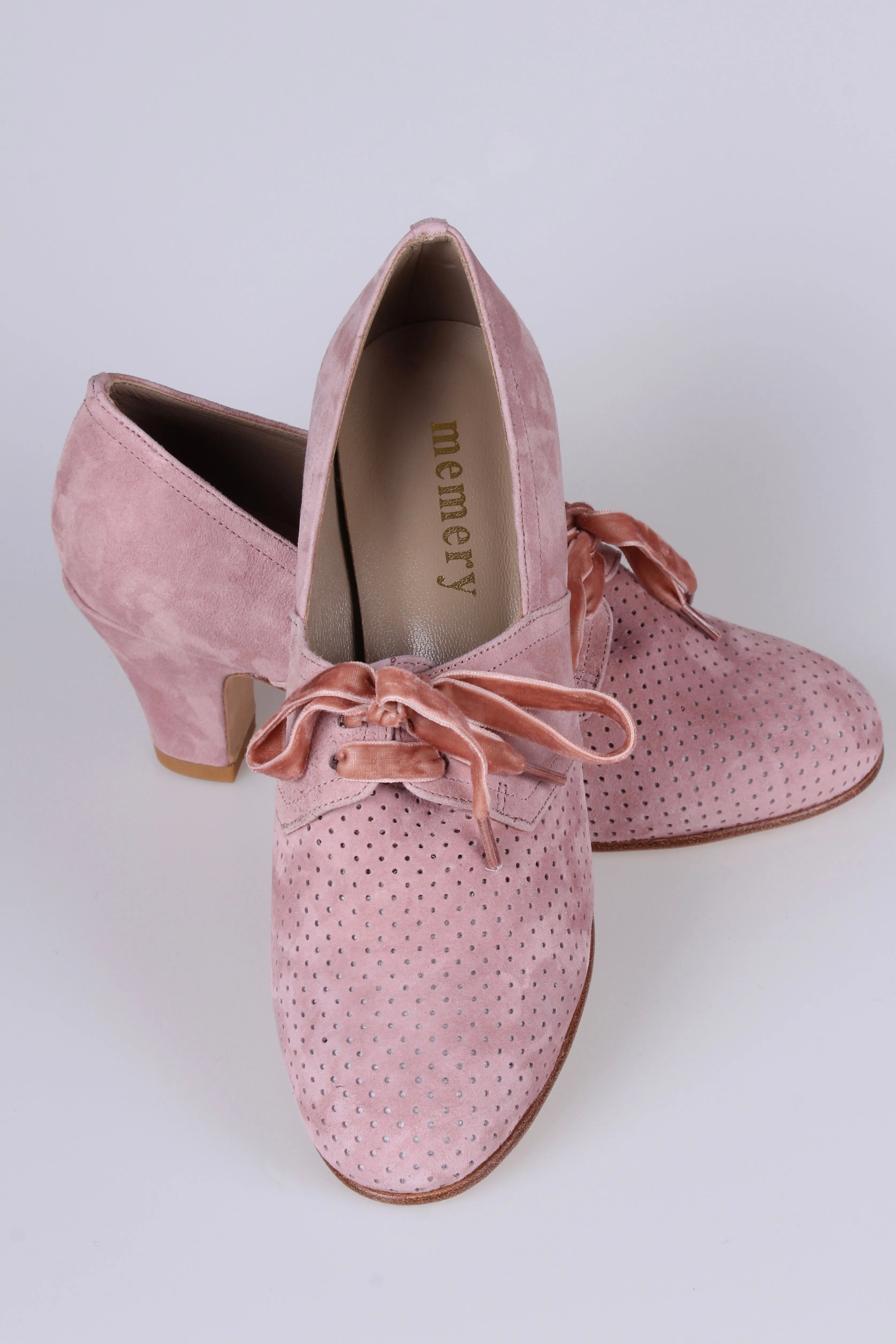 1940'er vintage style pumps i ruskind med snøre - Rosa - Esther