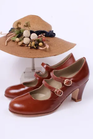 20s / early 30s style leather pumps - Cognac-brown - Judy
