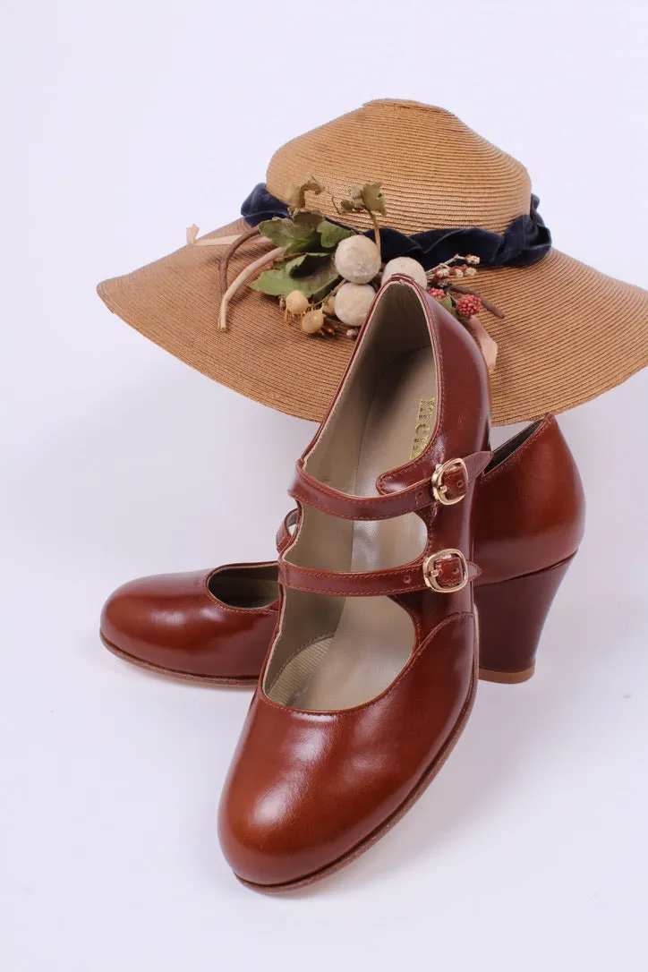 20s / early 30s style leather pumps - Cognac-brown - Judy