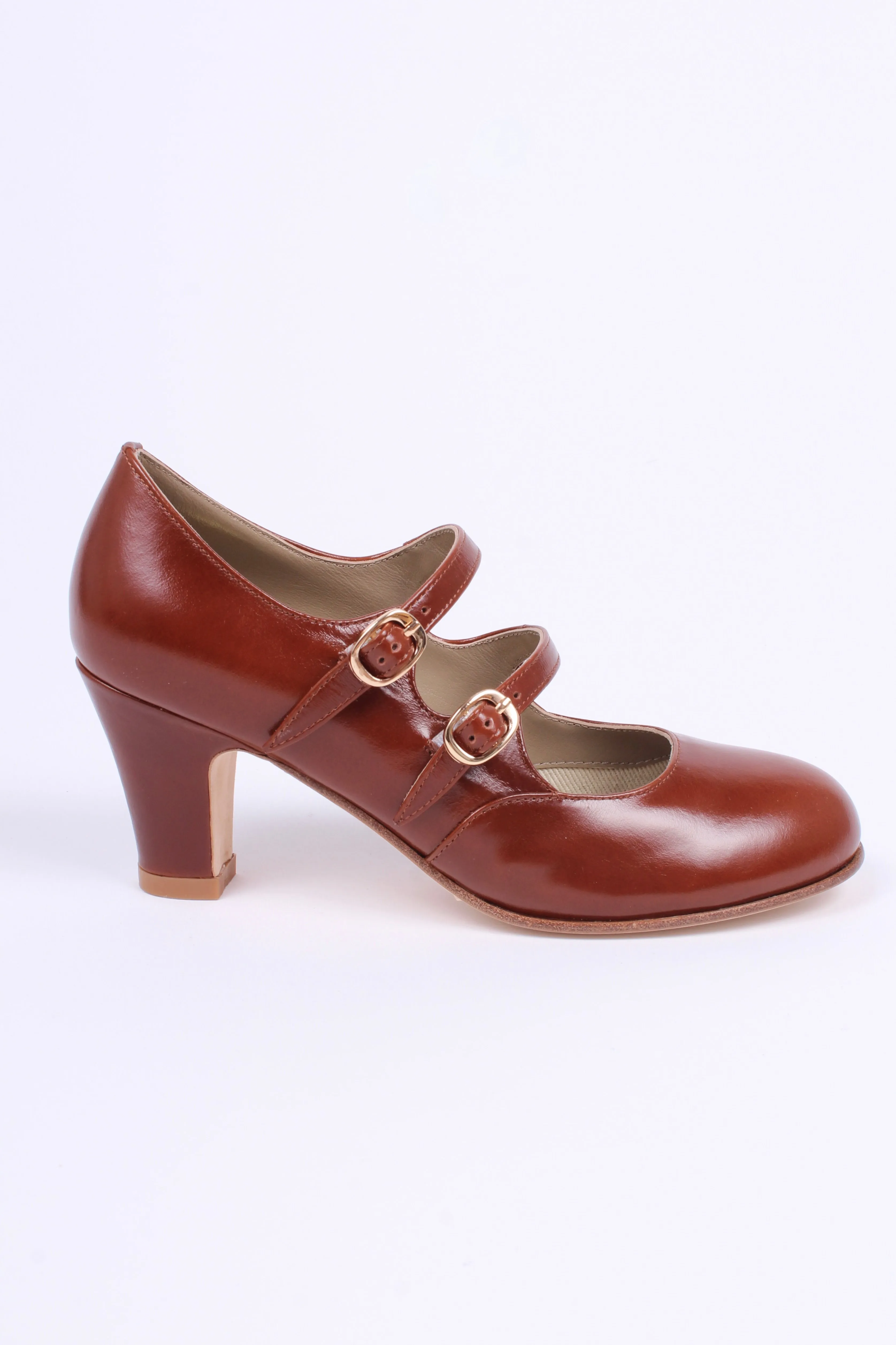 20s / early 30s style leather pumps - Cognac-brown - Judy