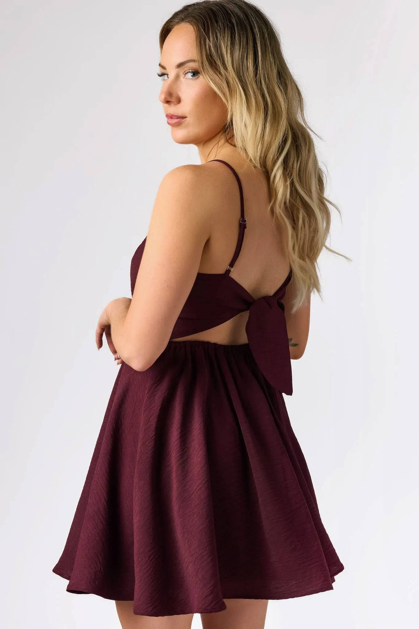 Airflow Sleeveless Scoop-Neck Mini Dress with Tie-Back