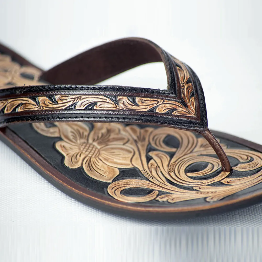 American Darling ADFT101 Hand tooled carved genuine leather sandal footwear flip flop