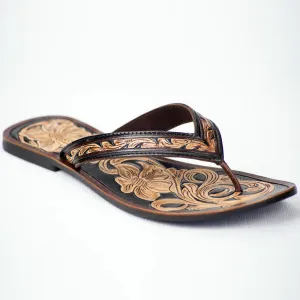 American Darling ADFT101 Hand tooled carved genuine leather sandal footwear flip flop