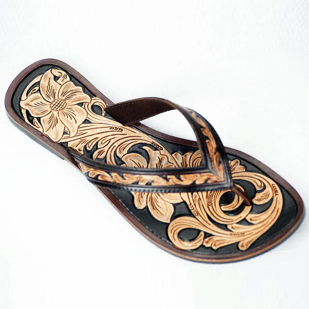 American Darling ADFT101 Hand tooled carved genuine leather sandal footwear flip flop