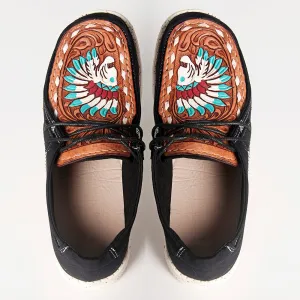 American Darling ADFT133BK1 Hand tooled carved genuine leather trim lightweight shoe footwear slip on