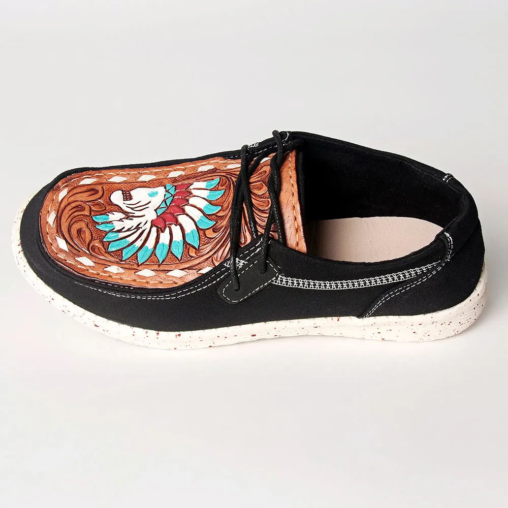 American Darling ADFT133BK1 Hand tooled carved genuine leather trim lightweight shoe footwear slip on