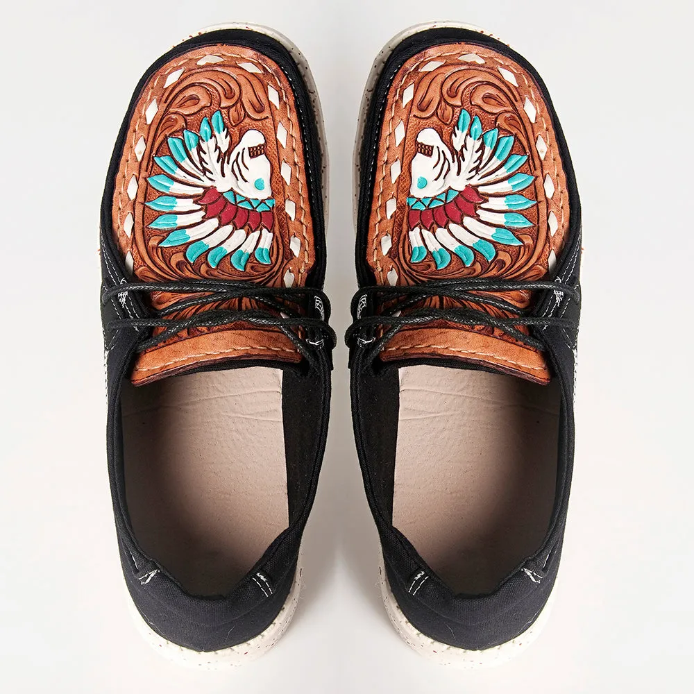 American Darling ADFT133BK1 Hand tooled carved genuine leather trim lightweight shoe footwear slip on