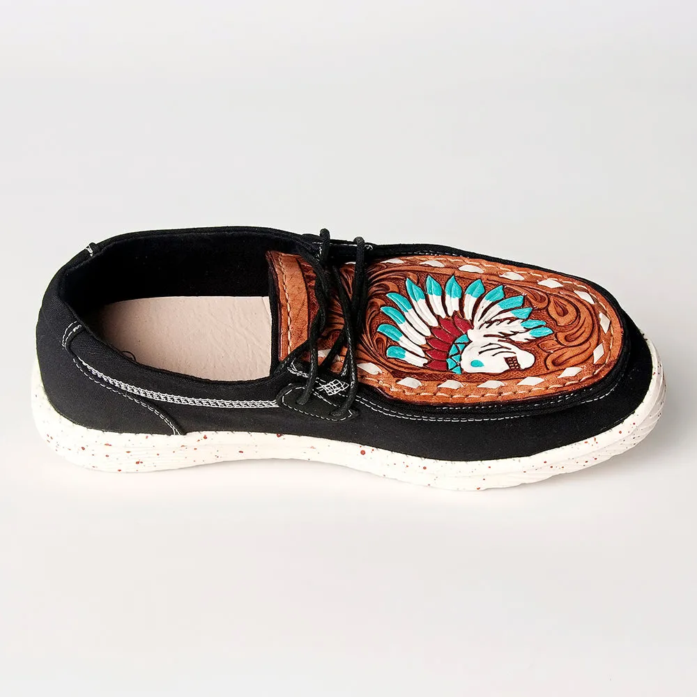 American Darling ADFT133BK1 Hand tooled carved genuine leather trim lightweight shoe footwear slip on