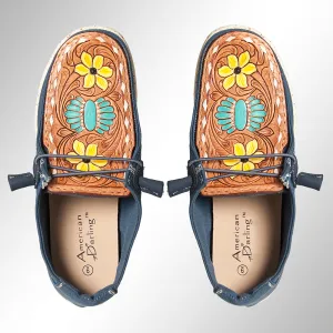 American Darling ADFT133NV5 Hand tooled carved genuine leather trim lightweight shoe footwear slip on