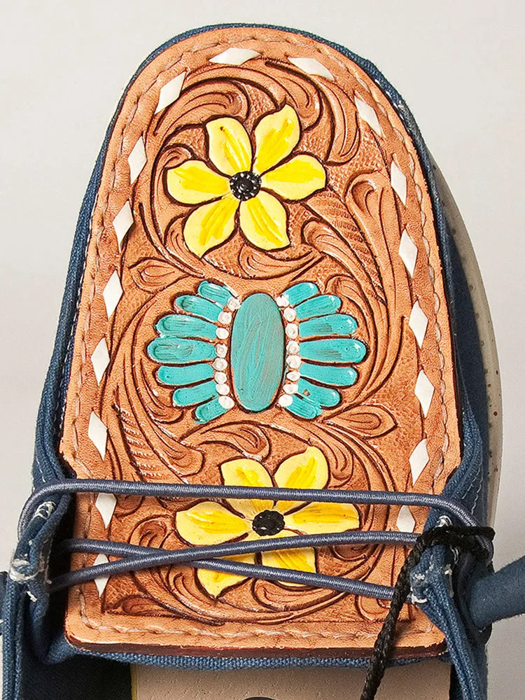 American Darling ADFT133NV5 Hand tooled carved genuine leather trim lightweight shoe footwear slip on