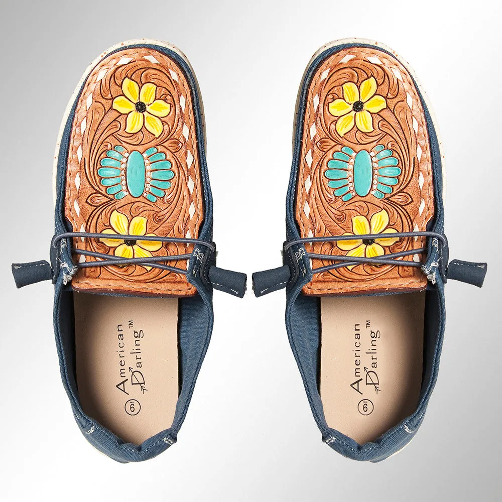 American Darling ADFT133NV5 Hand tooled carved genuine leather trim lightweight shoe footwear slip on