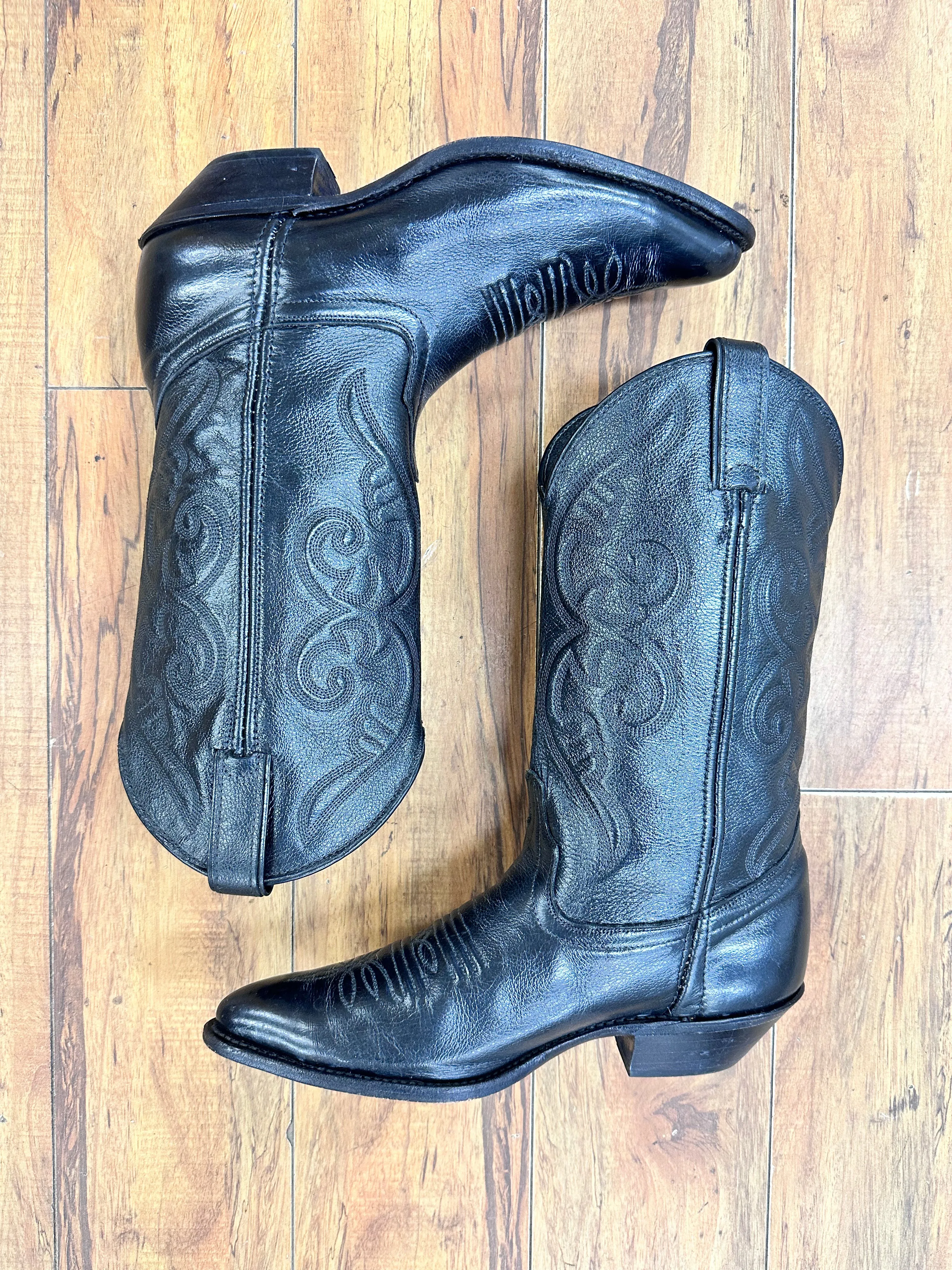 Black Leather Cowboy Boots