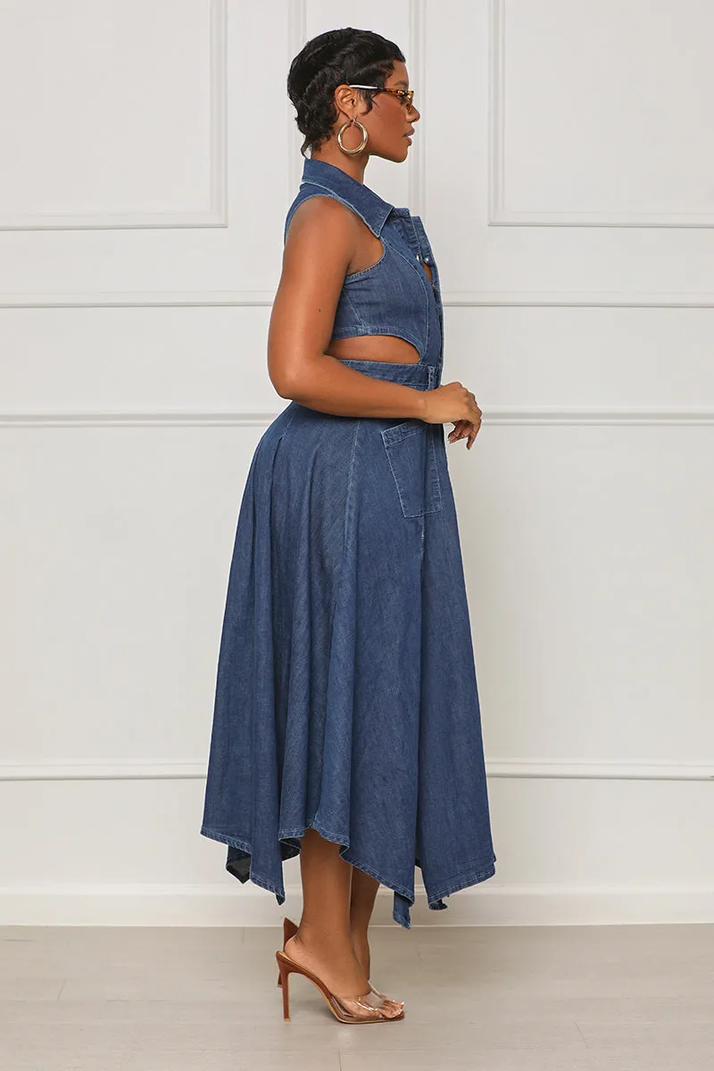 Brunch Gal Cut-Out Denim Dress (Blue)