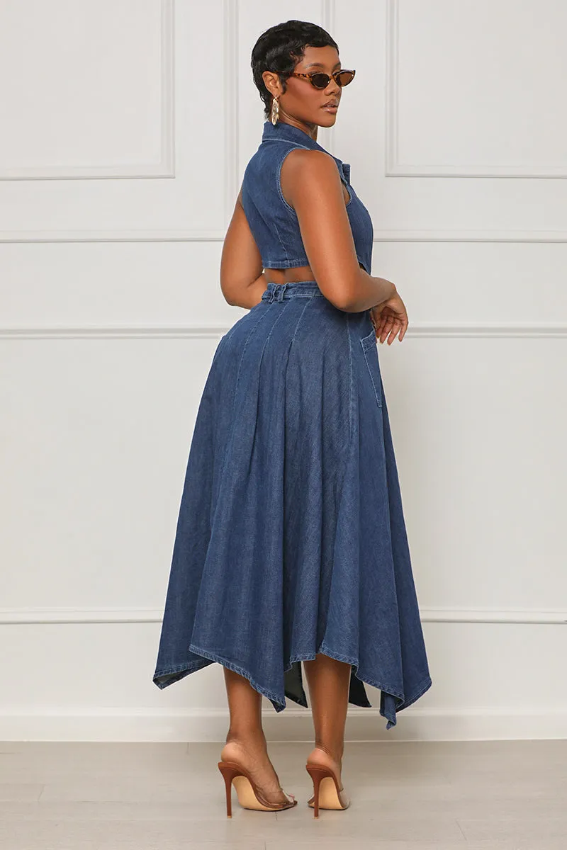 Brunch Gal Cut-Out Denim Dress (Blue)