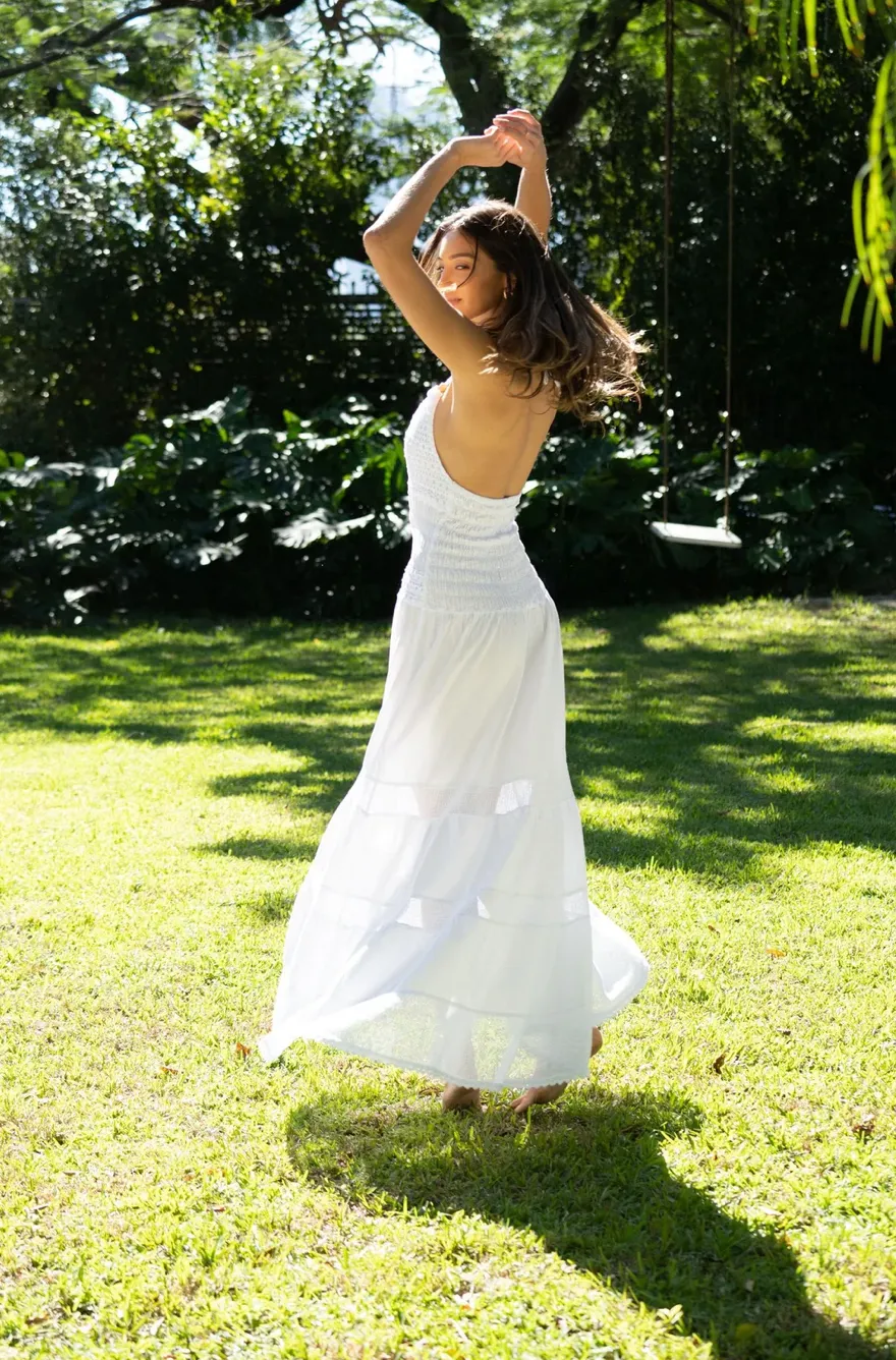 Carly Long Crochet Halter Dress