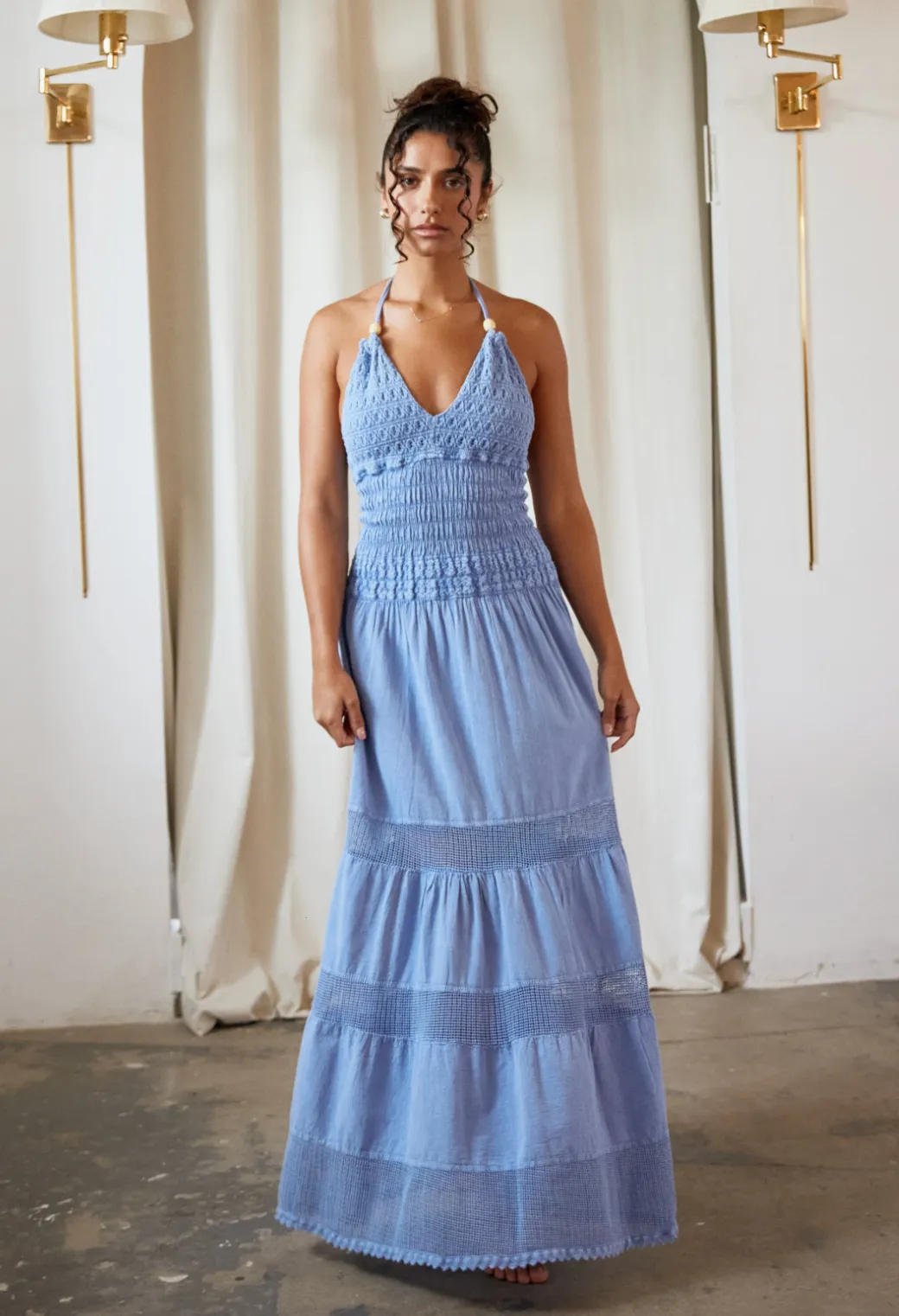Carly Long Crochet Halter Dress