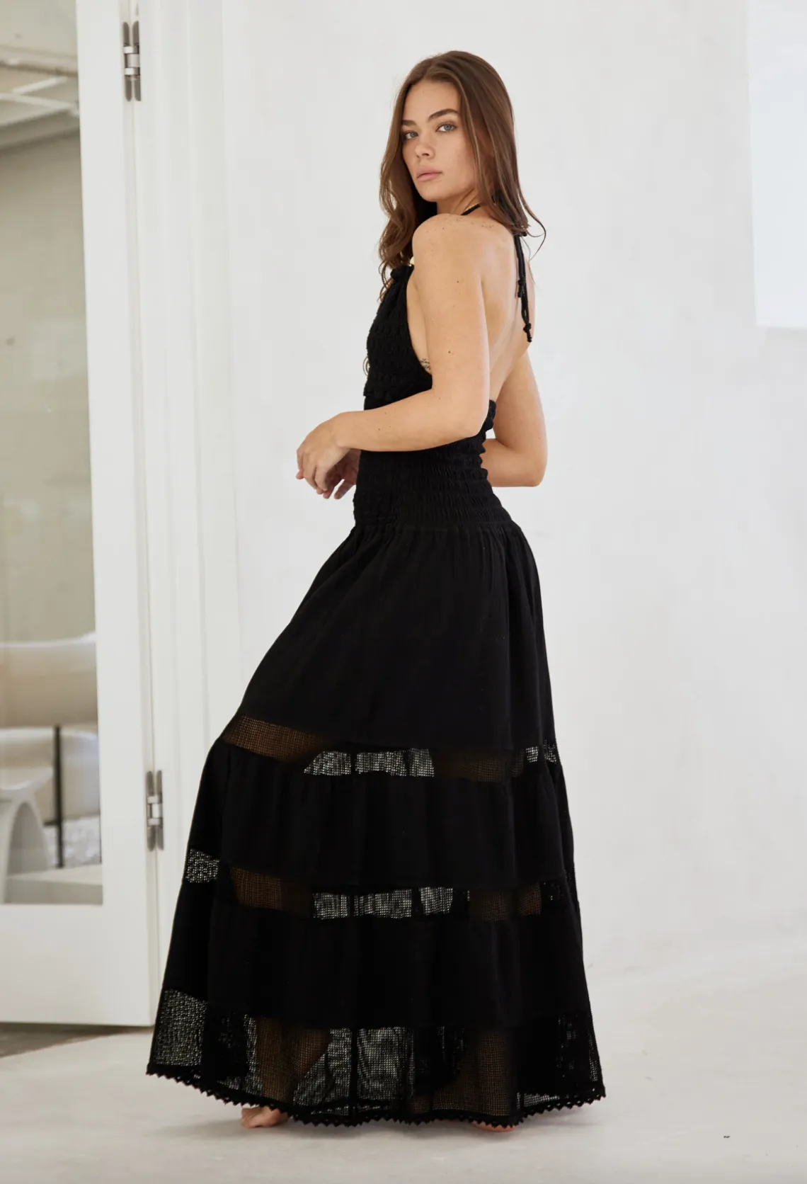 Carly Long Crochet Halter Dress