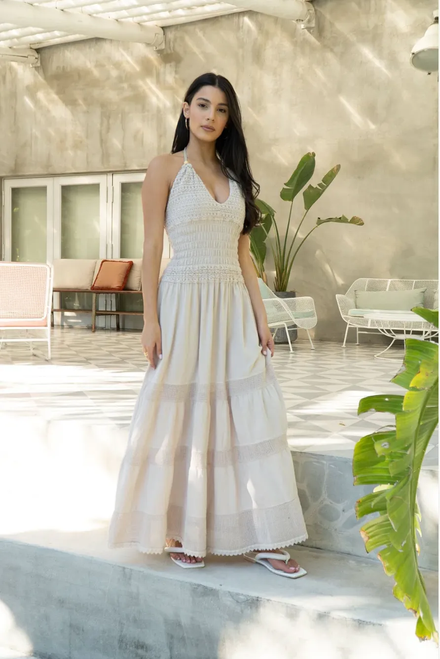 Carly Long Crochet Halter Dress