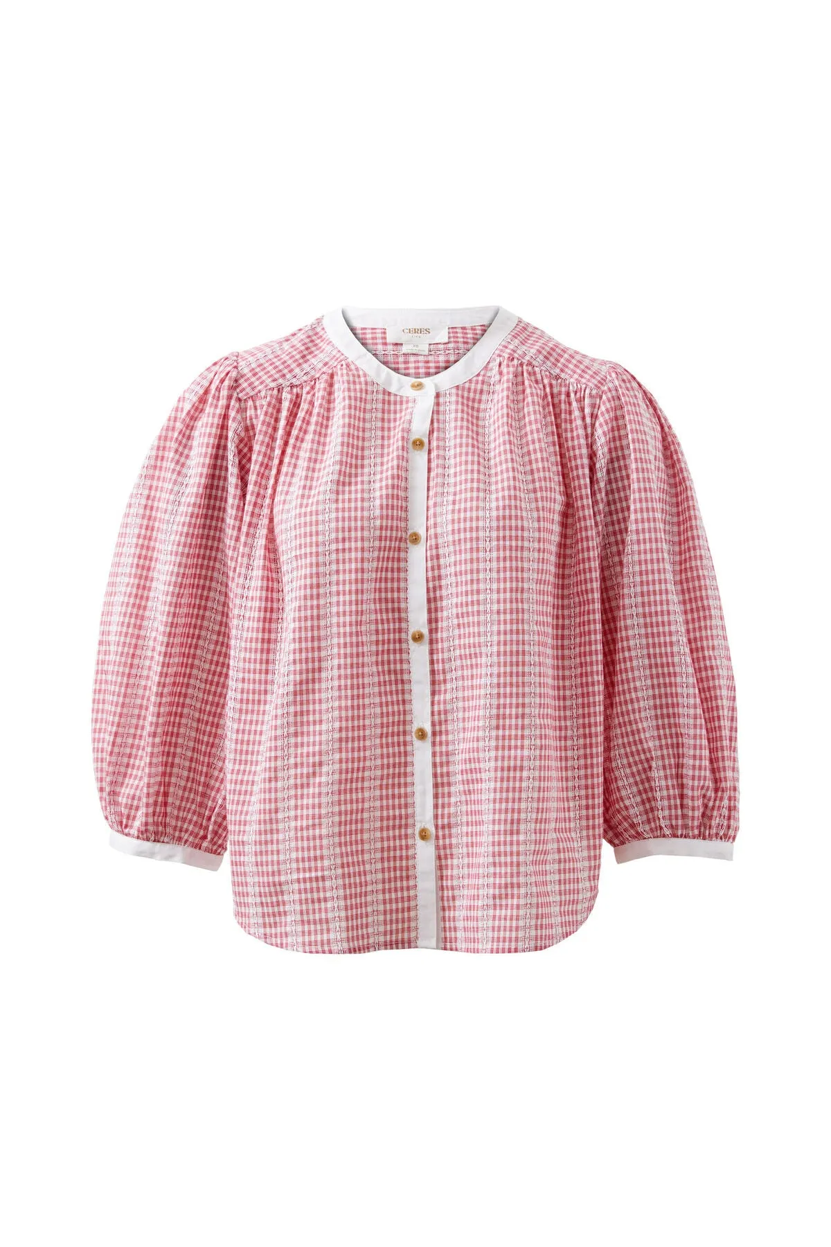 Ceres Life Woven Collarless Top - red gingham