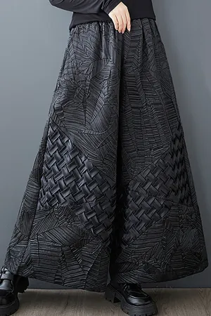 Elastic Textured Wide Leg Pants