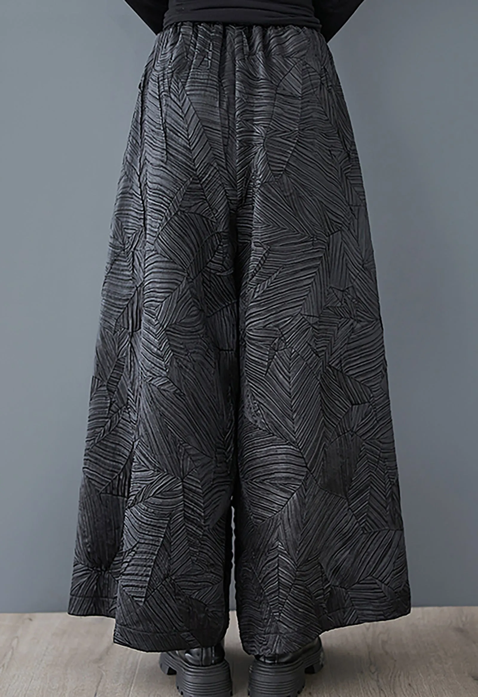 Elastic Textured Wide Leg Pants