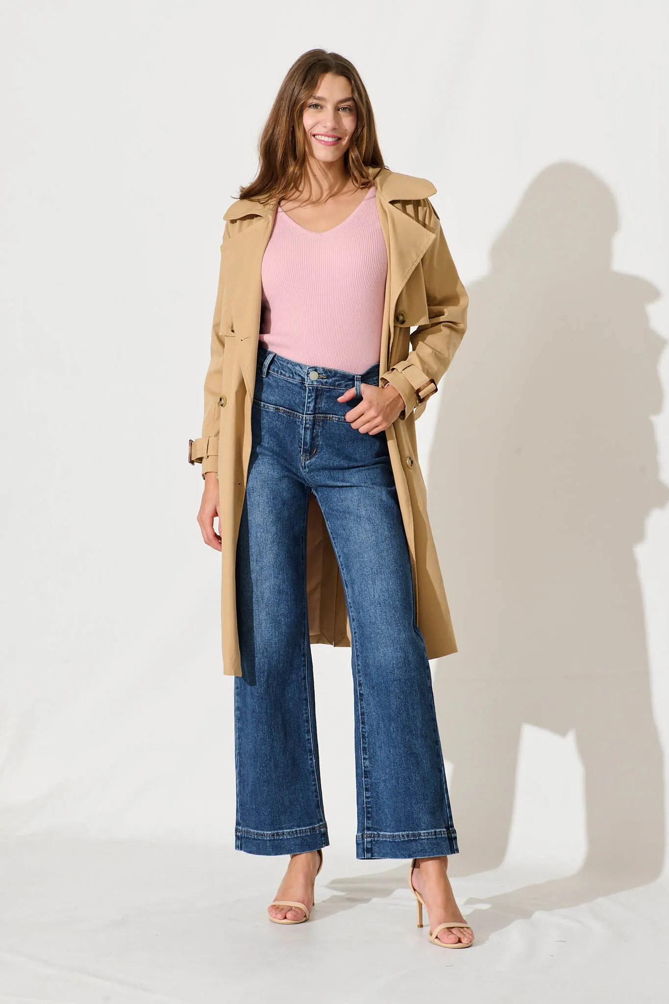 Ella High Rise Relaxed Leg Jean In Mid Blue Denim