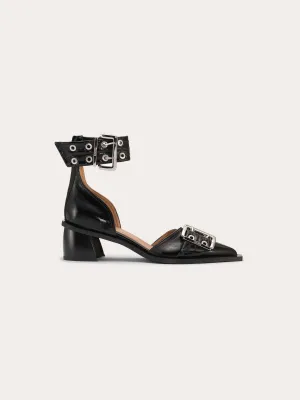 Feminine Buckle Open Cut Pump Naplack - Black