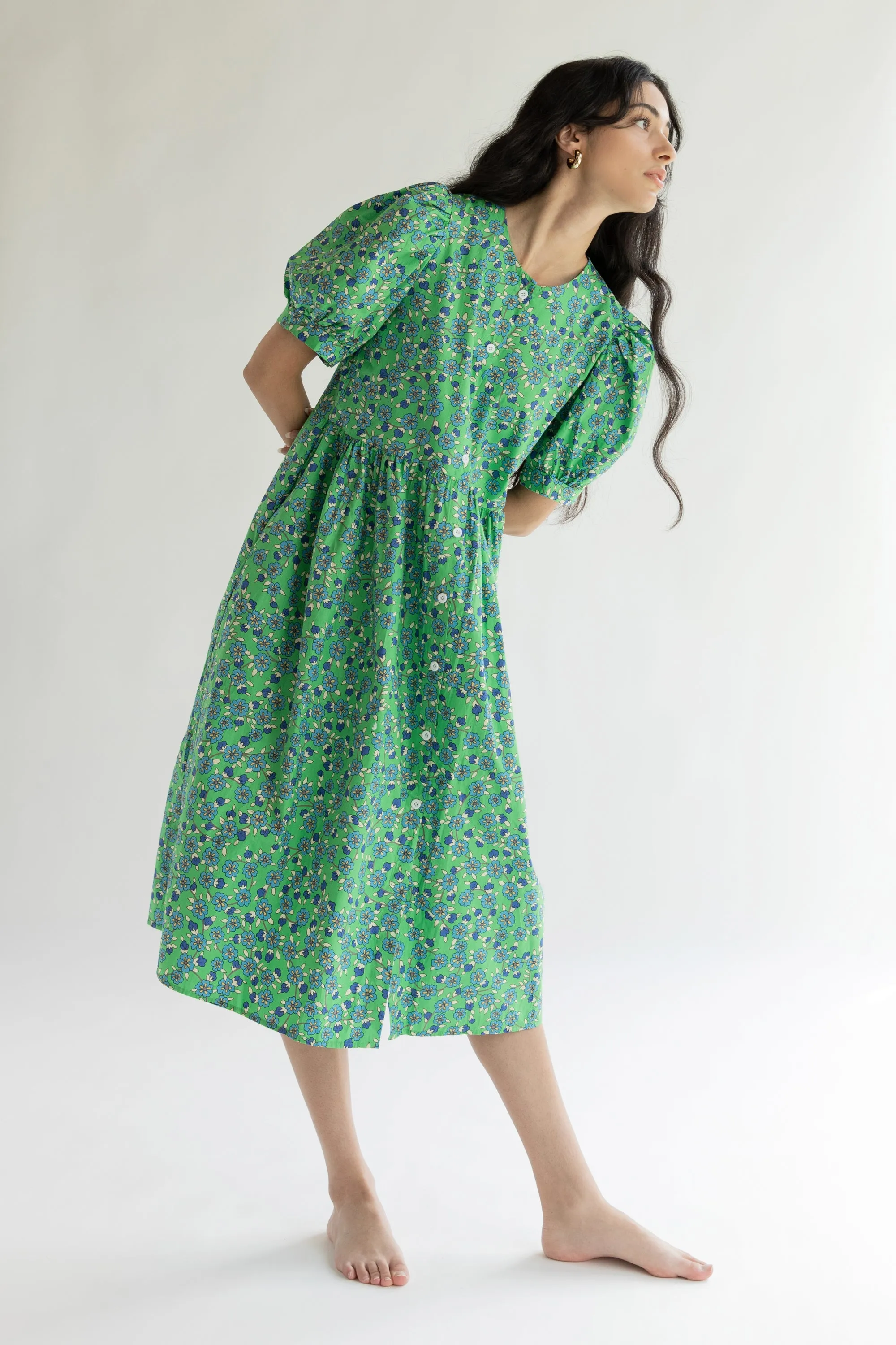 FLORAL PUFF SLEEVE MIDI DRESS