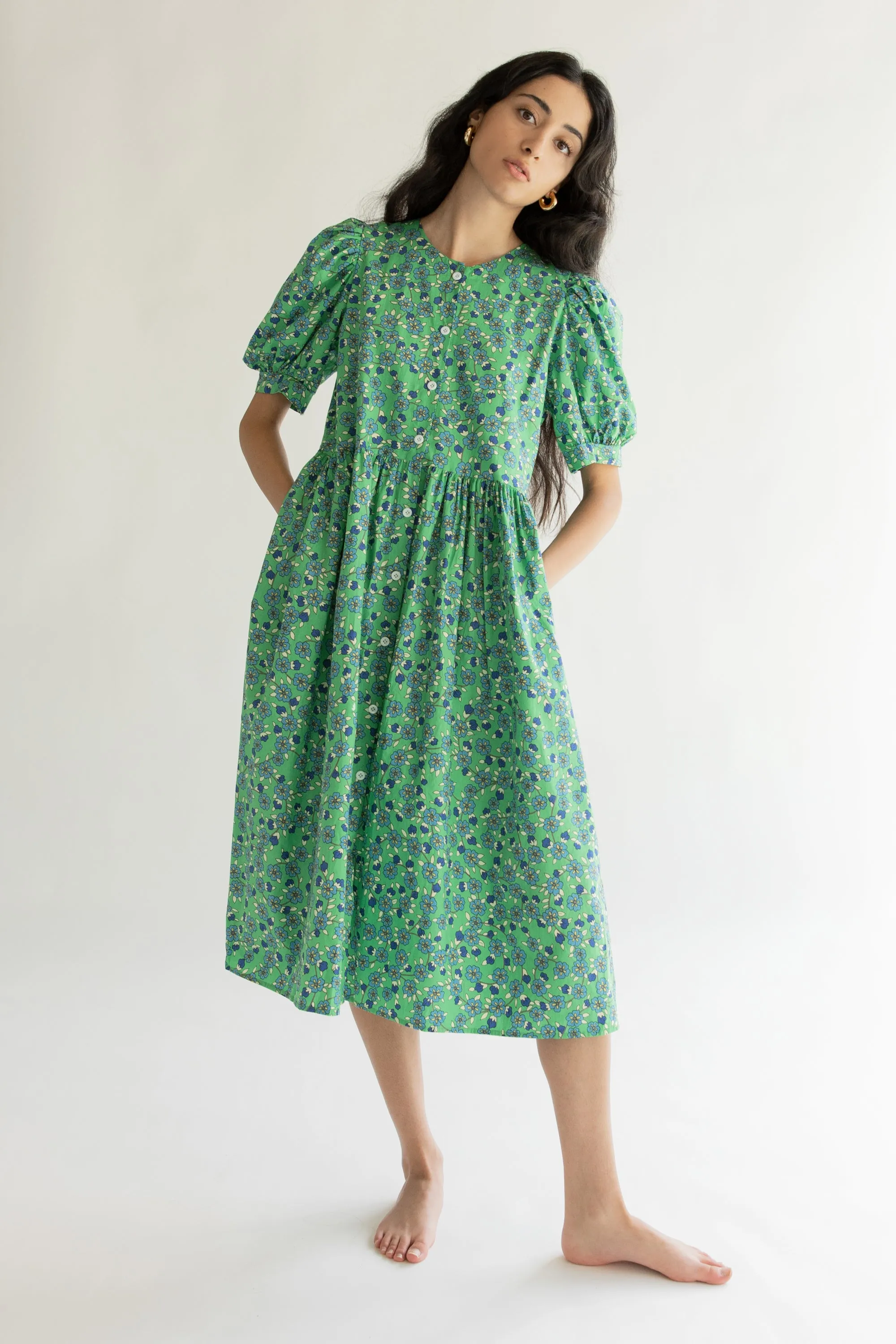 FLORAL PUFF SLEEVE MIDI DRESS
