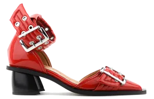 GANNI FEMININE BUCKLE OPEN CUT PUMPS RACING RED