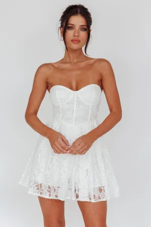 Harriette Sweetheart Lace Mini Dress Off White