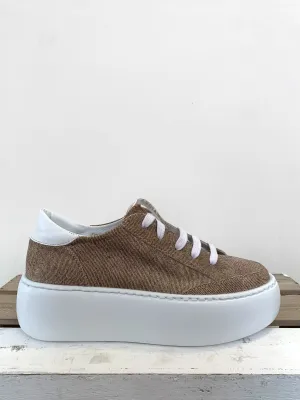 'Izar' Suede-Jeans Lace Up Sneakers - Beige