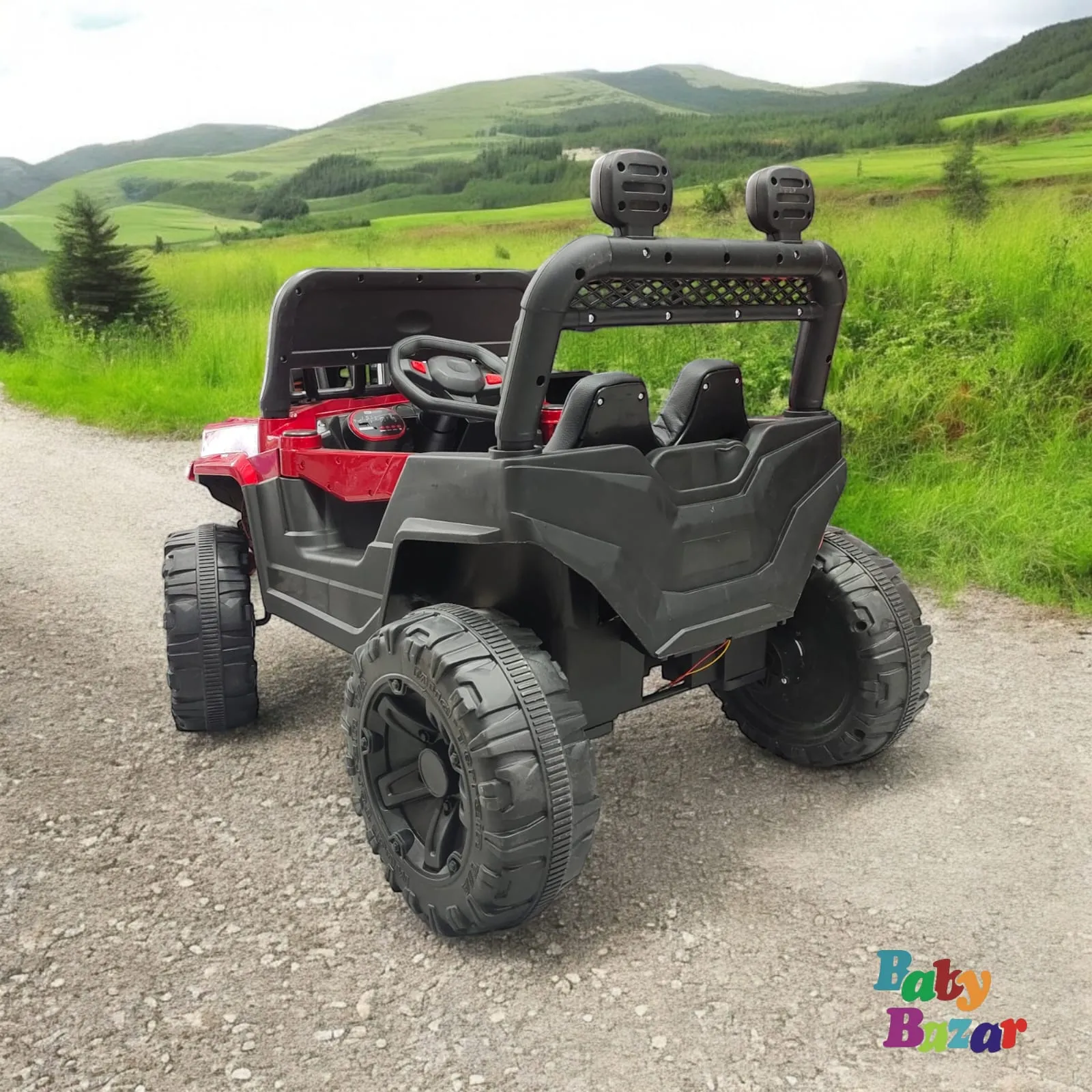Kids Electric Ride On Off-Road Car SUV with LED Lights Leather Seats Painted Body and Big Tires Red