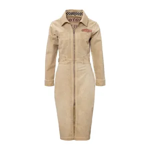King Kerosin Queen Kerosin Workwear Pencil Ladies Dress Beige Oil Wash