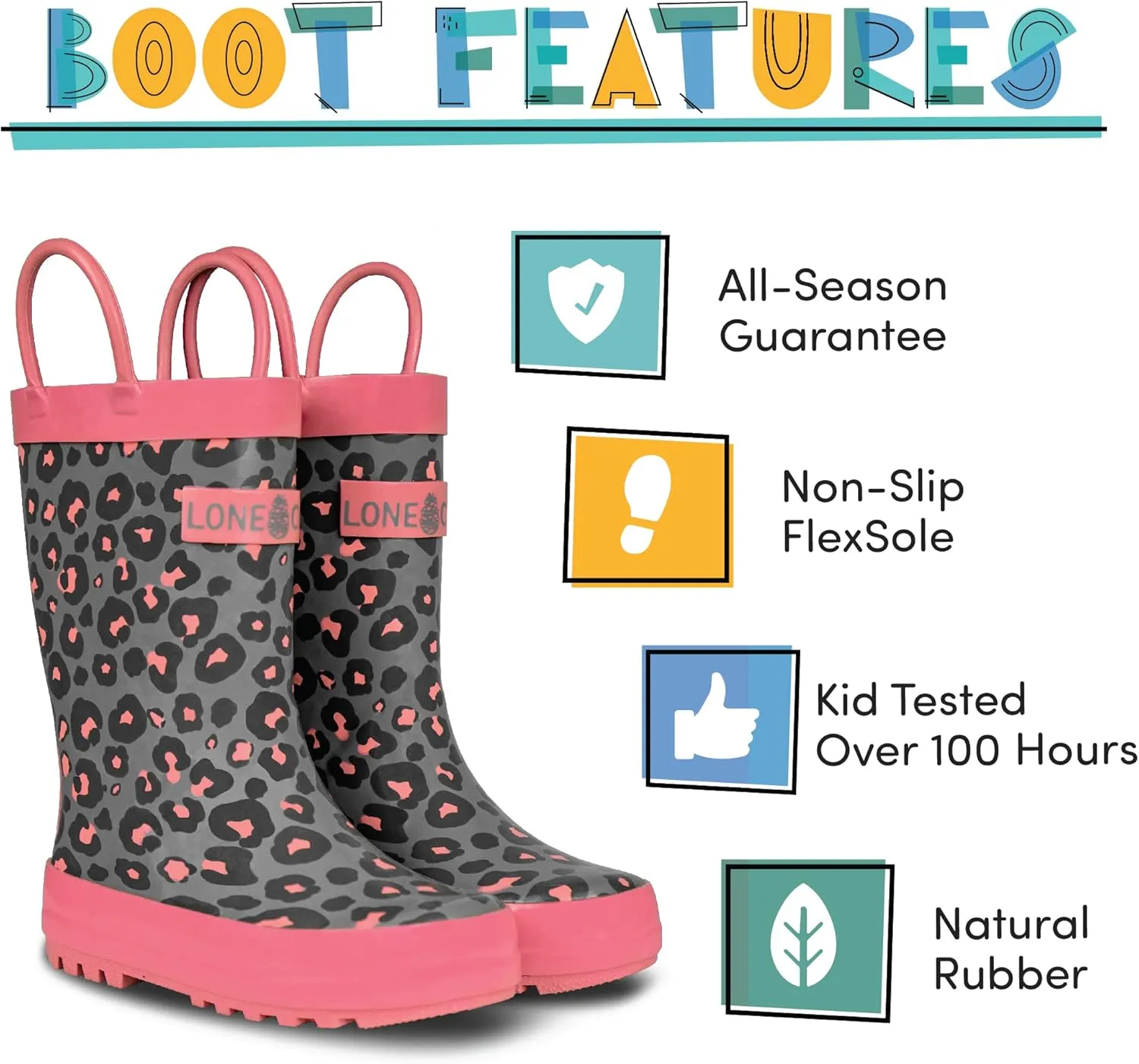 Lone Cone Kids Rain Boots for Girls & Boys  Waterproof Natural Rubber Toddler Rain Boots with Non-Slip Outsole & Easy Pull Handles  Solid, Pattern & Glitter Designs