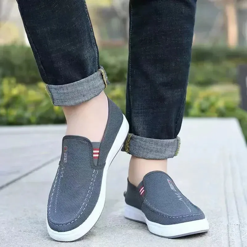 Men Shoes Breathable Canvas Sneakers for Youth Slip on Walking Tennis Shoes Driving Loafers House Moccasins Work Skate Flats