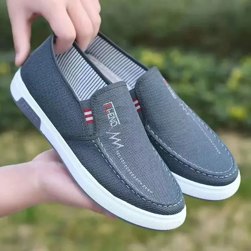Men Shoes Breathable Canvas Sneakers for Youth Slip on Walking Tennis Shoes Driving Loafers House Moccasins Work Skate Flats