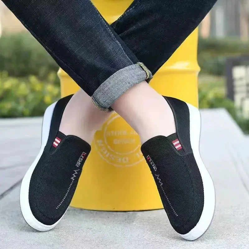 Men Shoes Breathable Canvas Sneakers for Youth Slip on Walking Tennis Shoes Driving Loafers House Moccasins Work Skate Flats