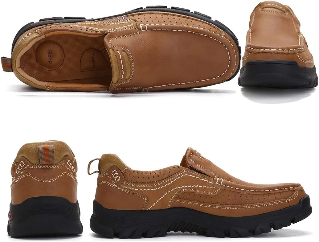 Mens Slip On Casual Shoes Leather Comfortable Walking Loafers