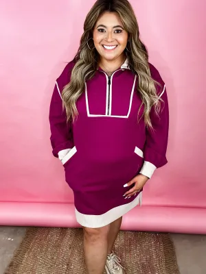 Mina Magenta Ribbed Long Sleeve Collard Dress