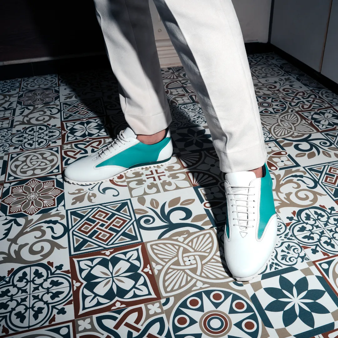 Monkstory Dual Colour Smart  Sneakers - Teal Green & White