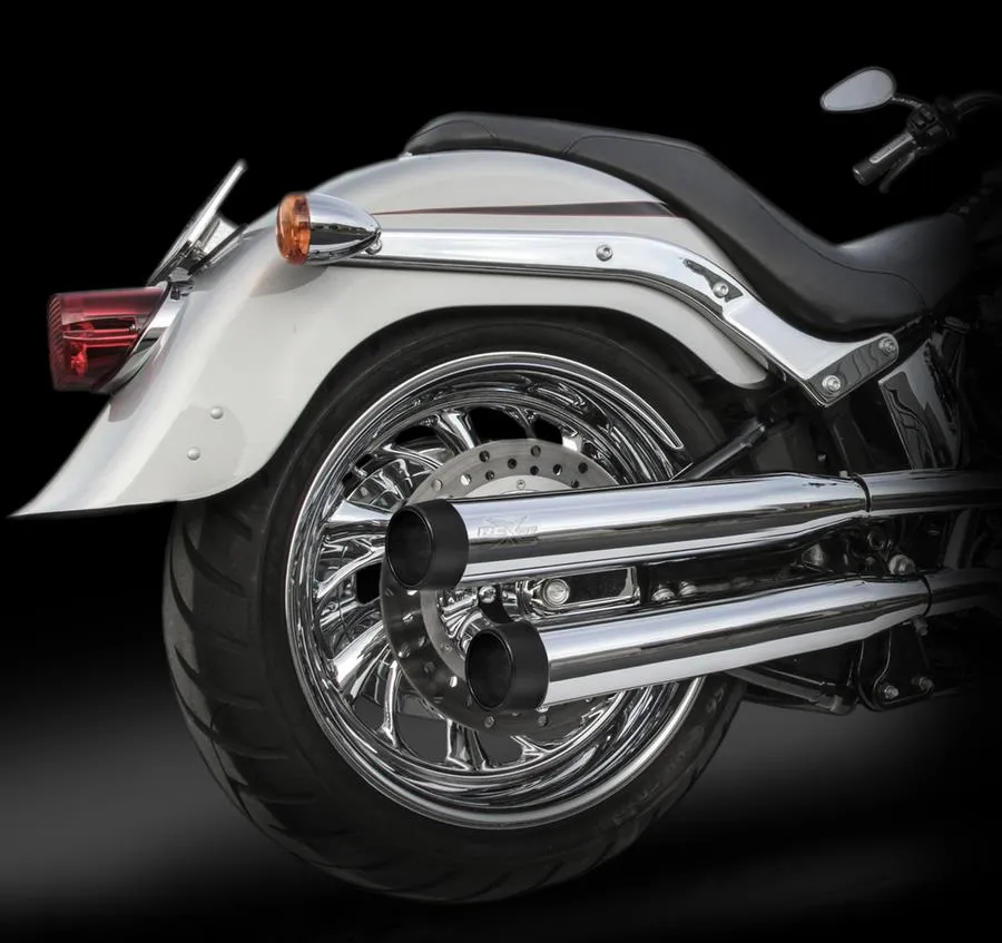 NEW RCX Harley Softail 3.0" Chrome MUFFLER BLITZ BLACK TIPS RCX-216C-19B