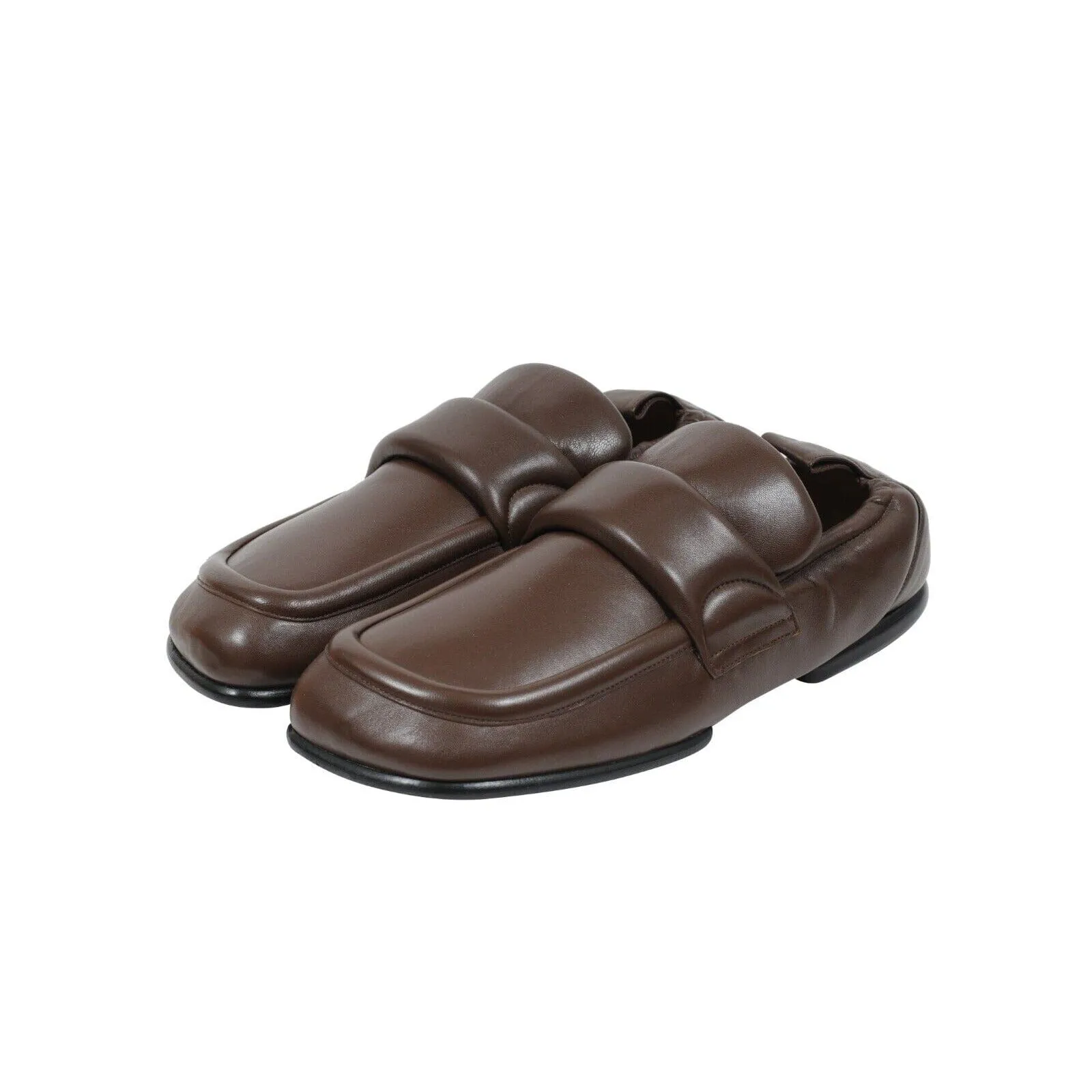 Padded Loafers Brown Leather Slip On Square Toe